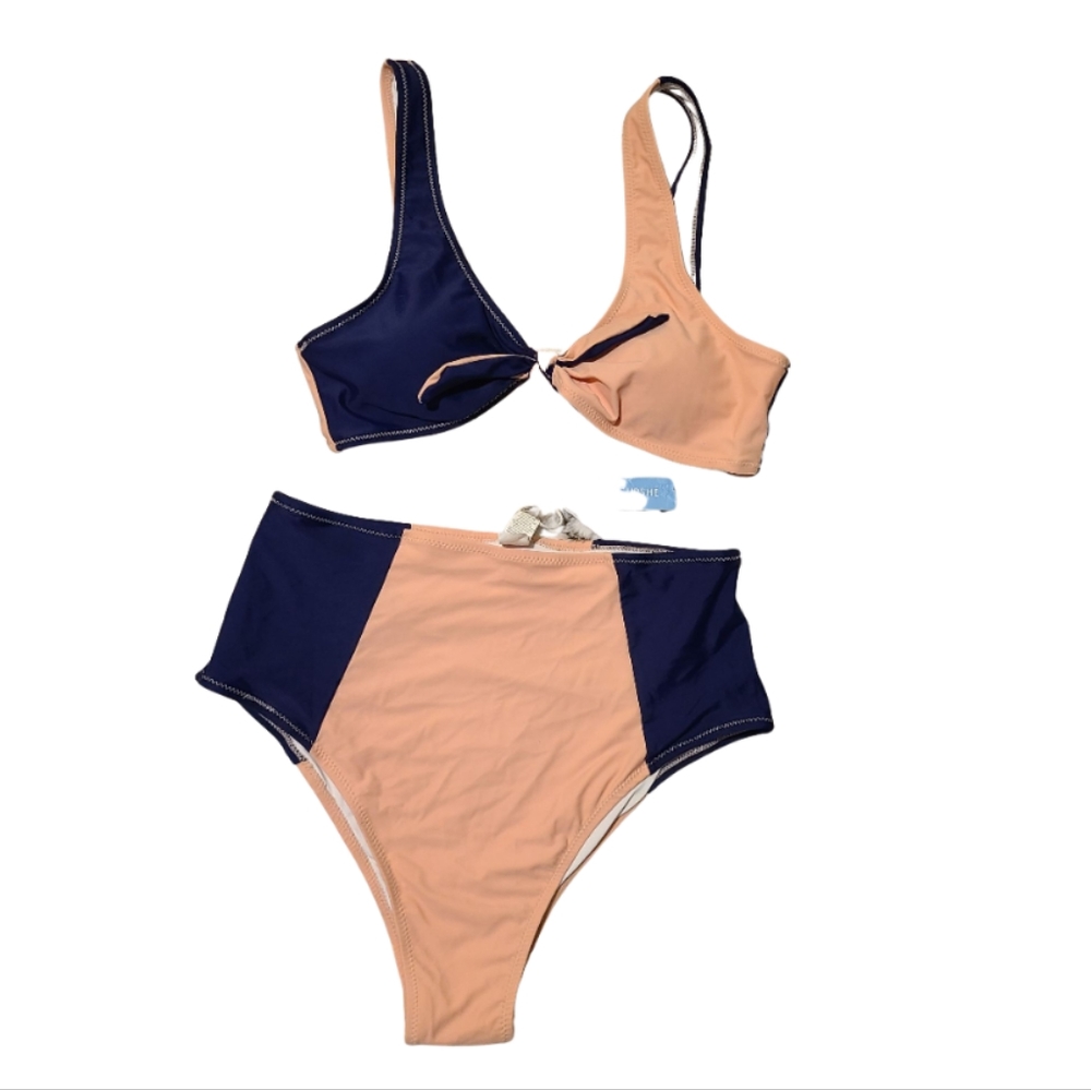 🆕️NWT Cupshe High Waisted Pink&Navy Blue Bikini✨️Size L
